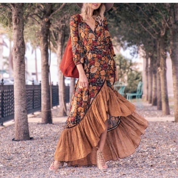 Floral Bohemian V Neck Patchwork Maxi Dress - Picture 6 of 16